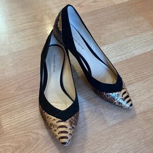 Size 7 Alexandre Birman Black Suede Flats with Snakeskin Cap Toes